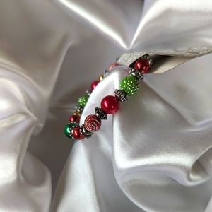Festive Red and Green Beaded Bracelet